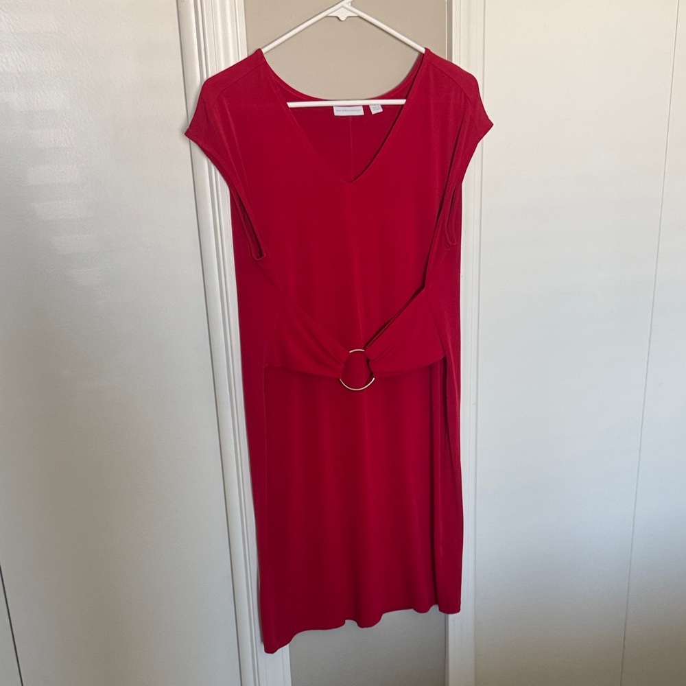 New York & Company Red Midi Dress with Waist Detail